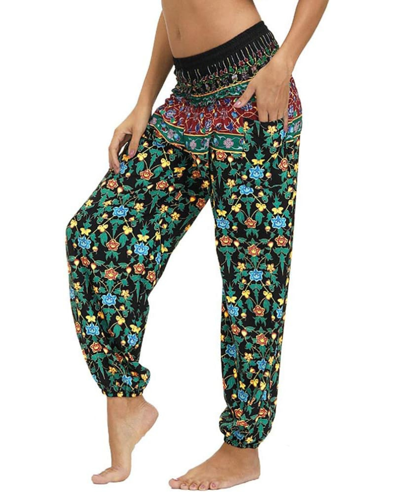 Evelyn Women's Harem Pants – High Elastic Waist, Boho Print, and Pockets