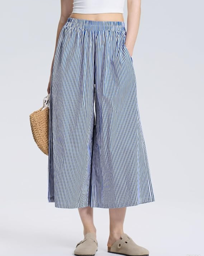 Lauren Women's Capri Pants – Elastic Waist, Wide Leg, and Striped or Checked Pattern