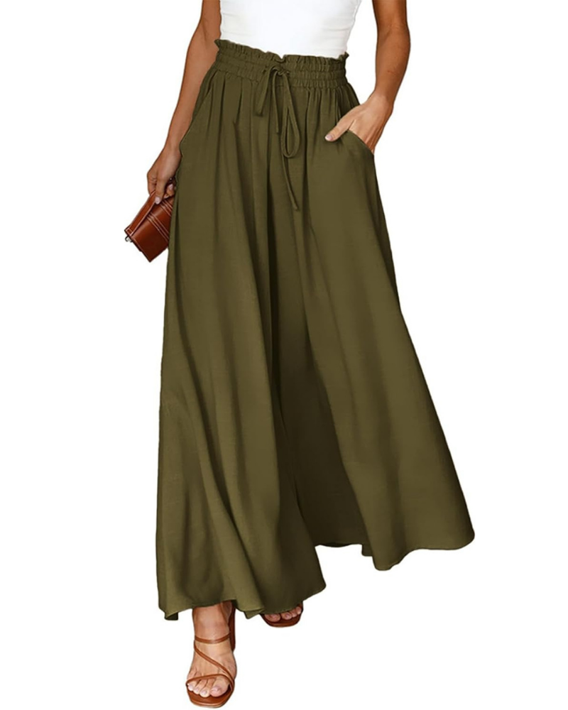 Madeline Women's Palazzo Pants – High Elastic Waist, Wide Leg, and Pockets