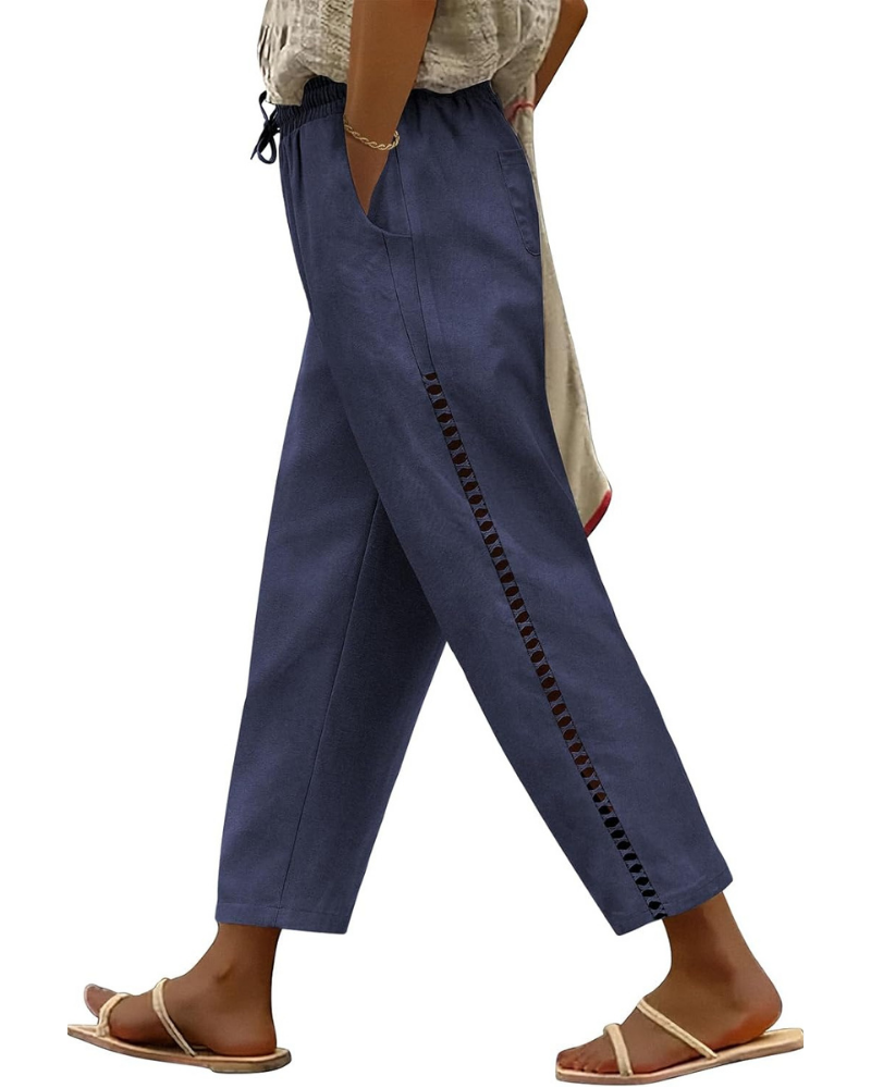 Natalie Pantaloni in Women's Linen – Wide Leg, Elastic Waist, and 4 Pockets