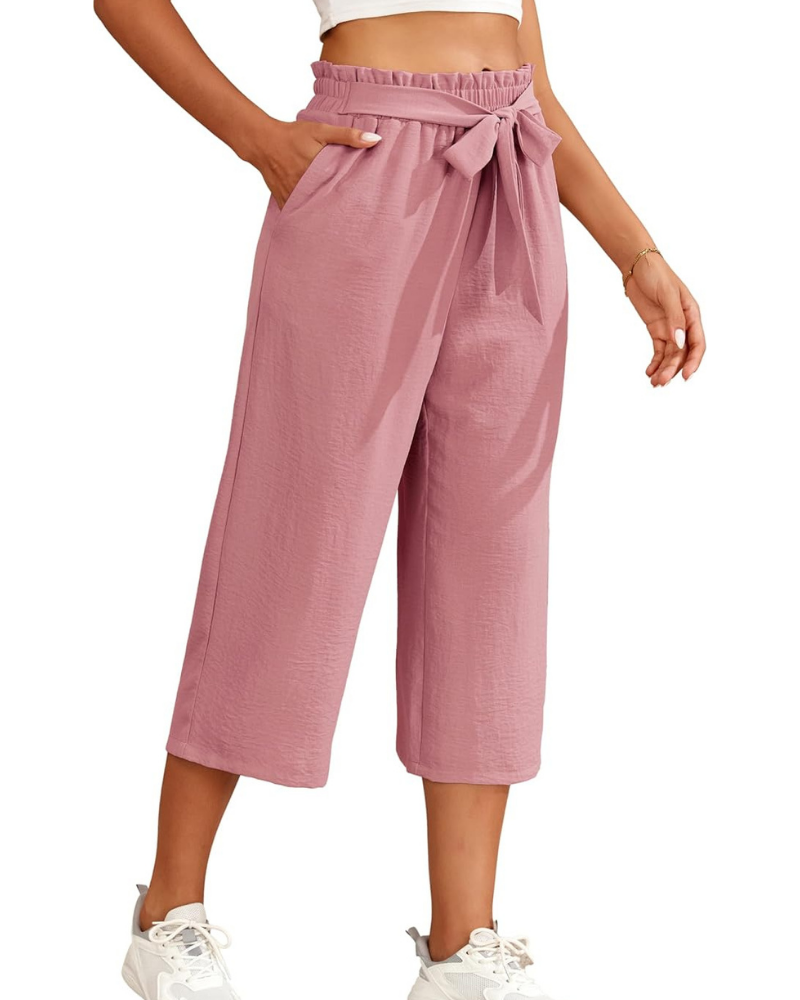 Sabrina Pantalones para mujer 7/8 – Modelo Palazzo con cintura elástica y bolsillos