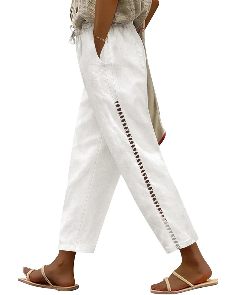 Natalie Pantaloni in Women's Linen – Wide Leg, Elastic Waist, and 4 Pockets