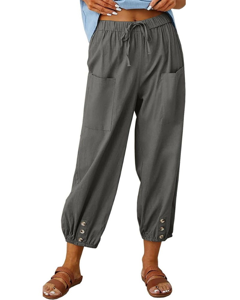 Aubrey Women's Capri Pants – High Waist with Drawstring, Pockets, and Elasticized Hem