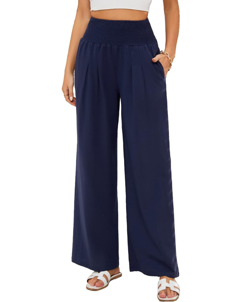 Maribel Women's Palazzo Pants – Cotton and Linen with High Waist, Pleats, and Pockets