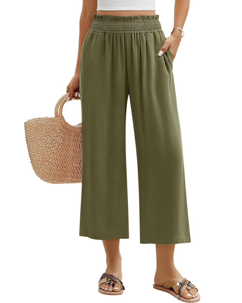 Darcy Women's 7/8 Pants – Cotton and Linen, Elastic Waist and Pockets