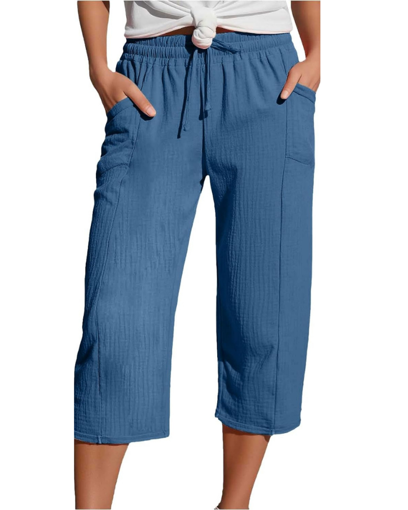 Savannah Women's Capri Pants – Linen Blend, Elastic Waist, and Side Pockets