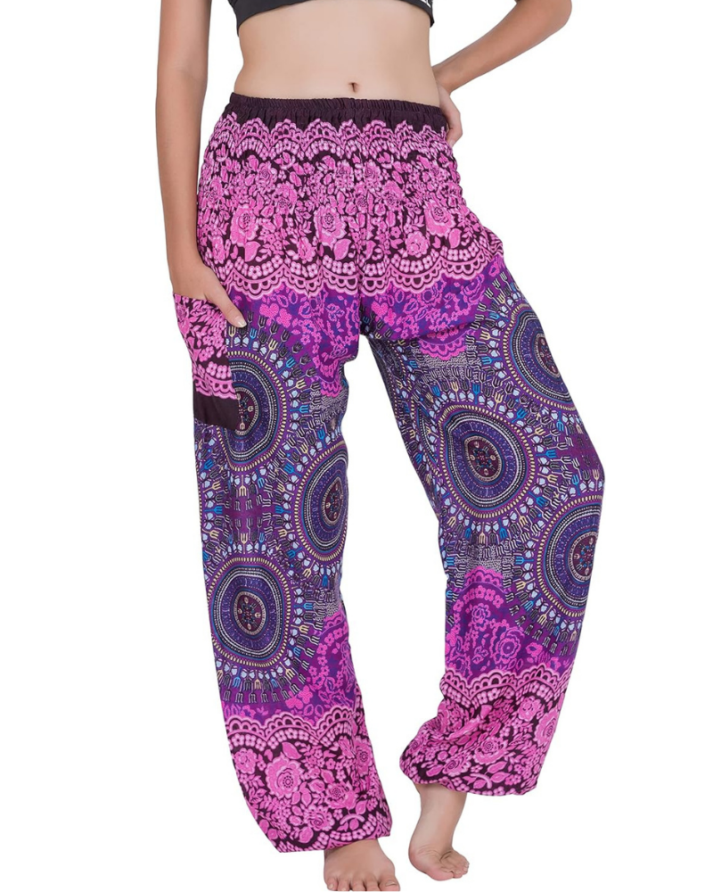 Amelia Women's Harem Pants – Boho Style, Elastic Waist, Loose Fit, and Side Pocket