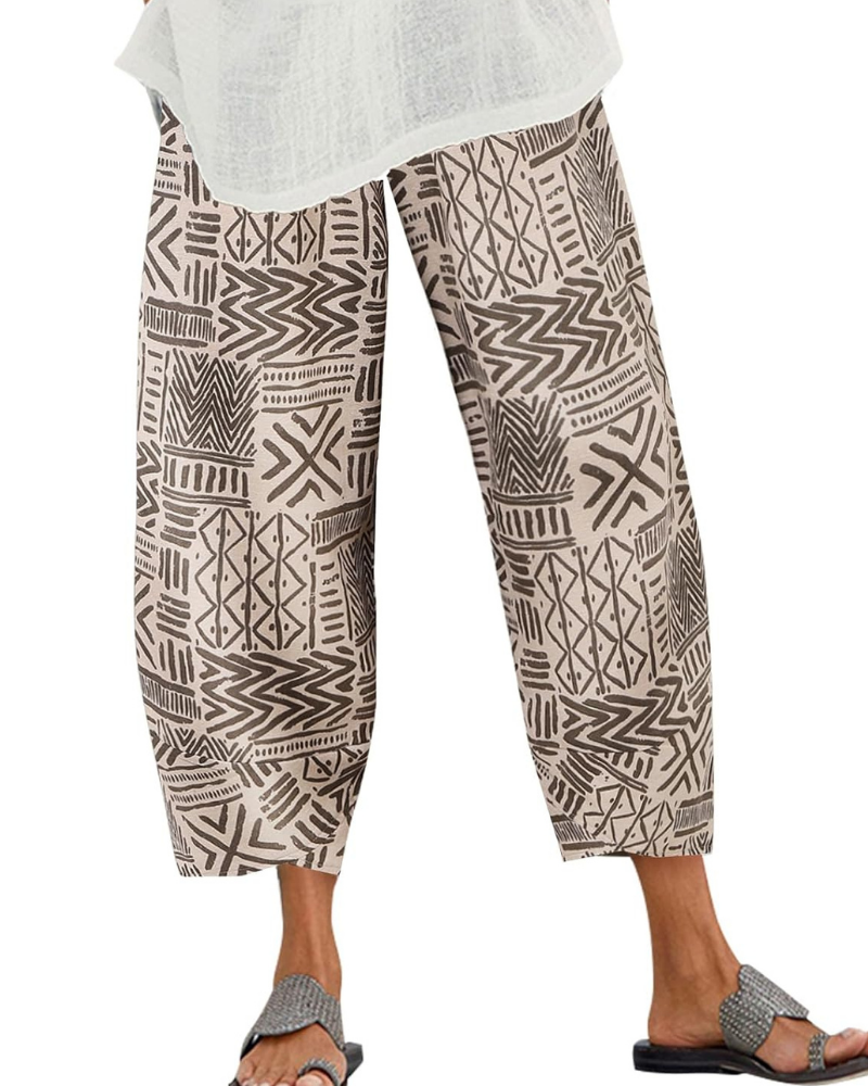 Harper Cropped Women's Pants – 100% Cotton, Elastic Waistband, and Side Pockets