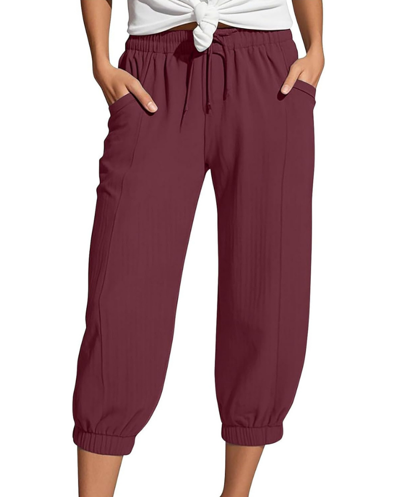 Sienna Women's Capri Pants – Linen and Cotton, High Waist with Drawstring and Wide Leg