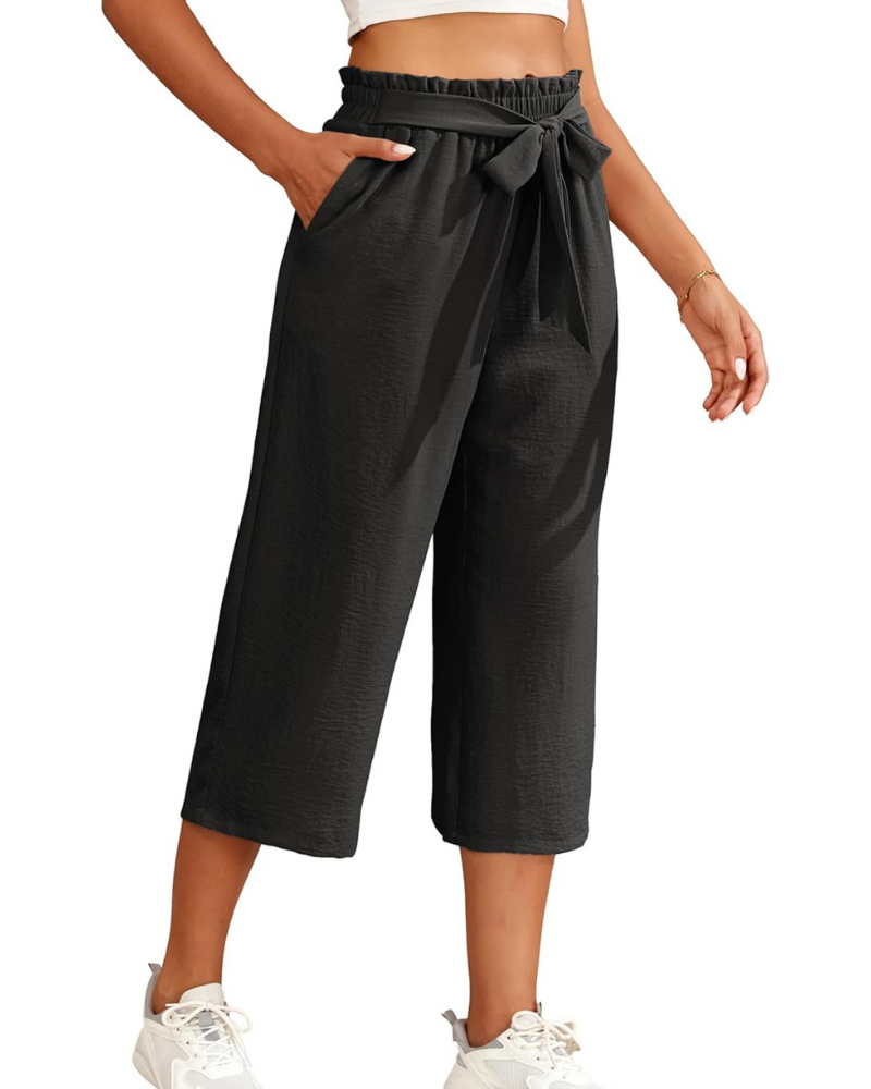 Sabrina Pantalones para mujer 7/8 – Modelo Palazzo con cintura elástica y bolsillos