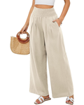 Maribel Pantaloni Palazzo Donna – Cotone e Lino con Vita Alta, Pieghe e Tasche
