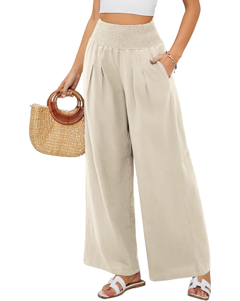 Maribel Women's Palazzo Pants – Cotton and Linen with High Waist, Pleats, and Pockets