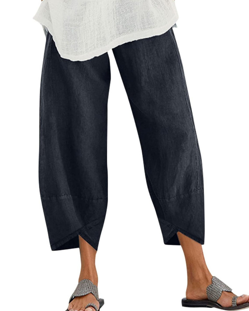 Harper Cropped Women's Pants – 100% Cotton, Elastic Waistband, and Side Pockets