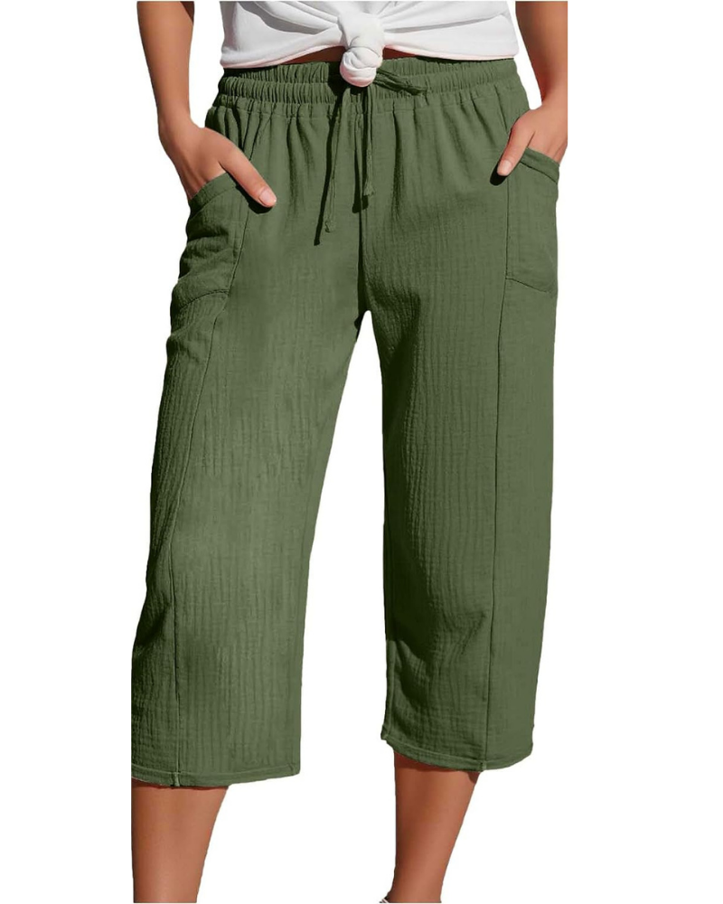 Savannah Women's Capri Pants – Linen Blend, Elastic Waist, and Side Pockets