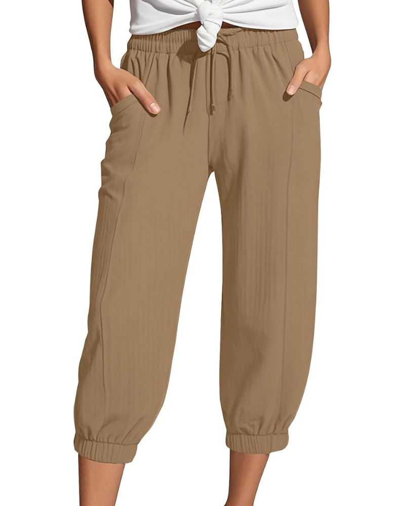 Sienna Women's Capri Pants – Linen and Cotton, High Waist with Drawstring and Wide Leg