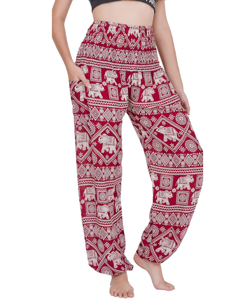 Amelia Women's Harem Pants – Boho Style, Elastic Waist, Loose Fit, and Side Pocket