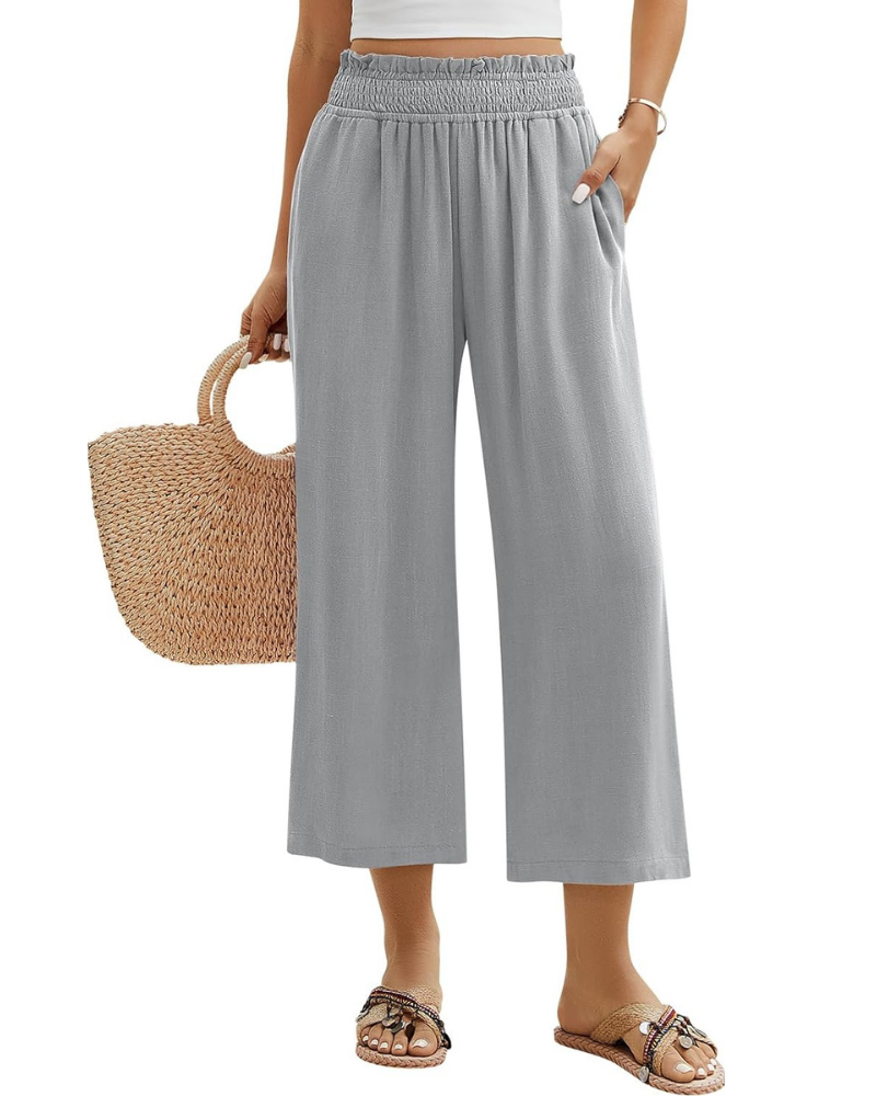 Darcy Women's 7/8 Pants – Cotton and Linen, Elastic Waist and Pockets