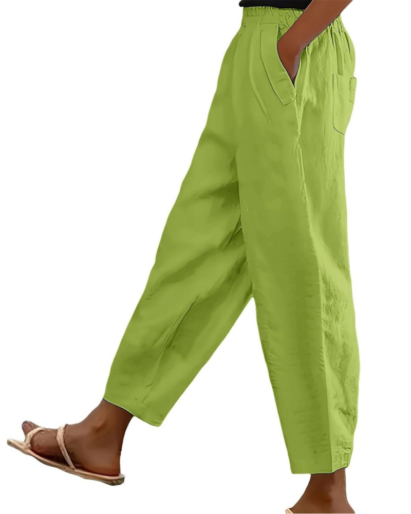 Sophia Women's Pants in Linen Cotton – Elastic Waist, Straight Leg, and Casual Pockets