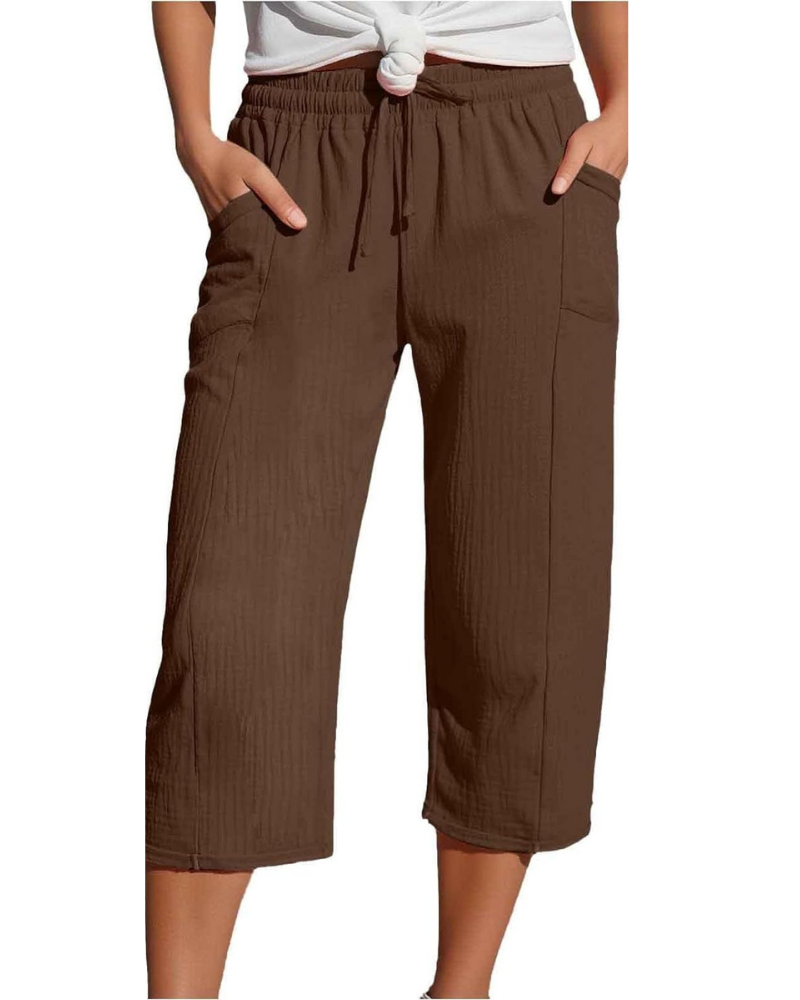 Savannah Women's Capri Pants – Linen Blend, Elastic Waist, and Side Pockets