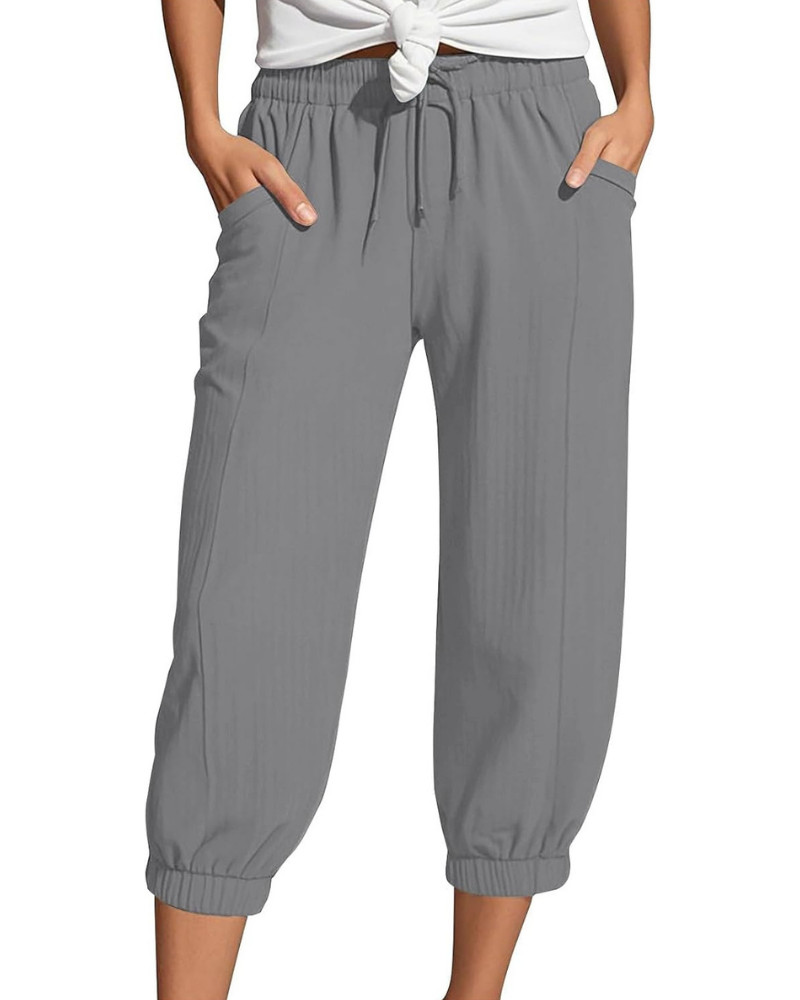 Sienna Women's Capri Pants – Linen and Cotton, High Waist with Drawstring and Wide Leg