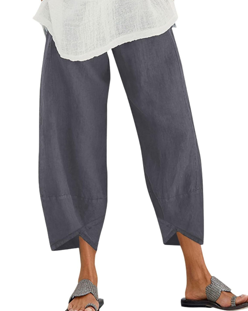 Harper Cropped Women's Pants – 100% Cotton, Elastic Waistband, and Side Pockets
