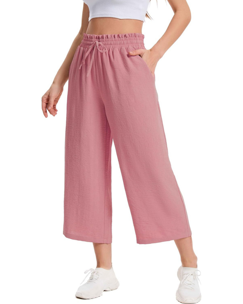 Phoebe Women's Capri Pants – High Waist with Drawstring, Wide Leg, and Pockets