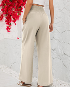 Maribel Pantaloni Palazzo Donna – Cotone e Lino con Vita Alta, Pieghe e Tasche