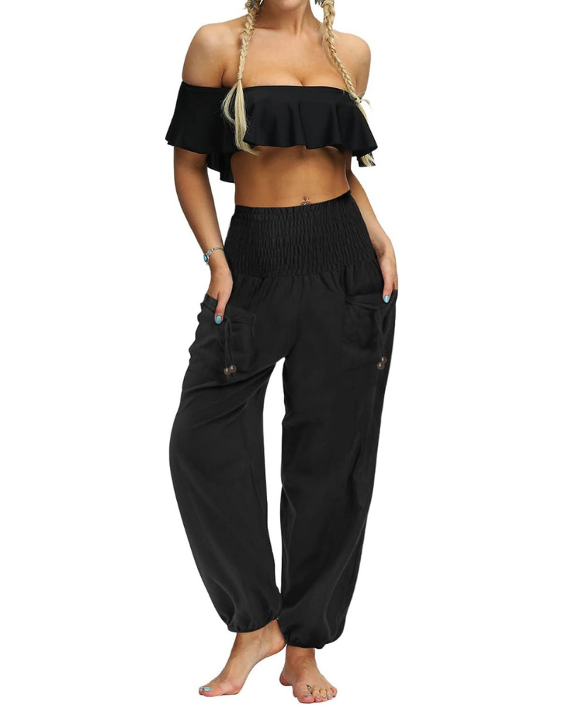 Luna Women's Harem Pants – High Waist Pleated with Pockets, Boho and Yoga Style