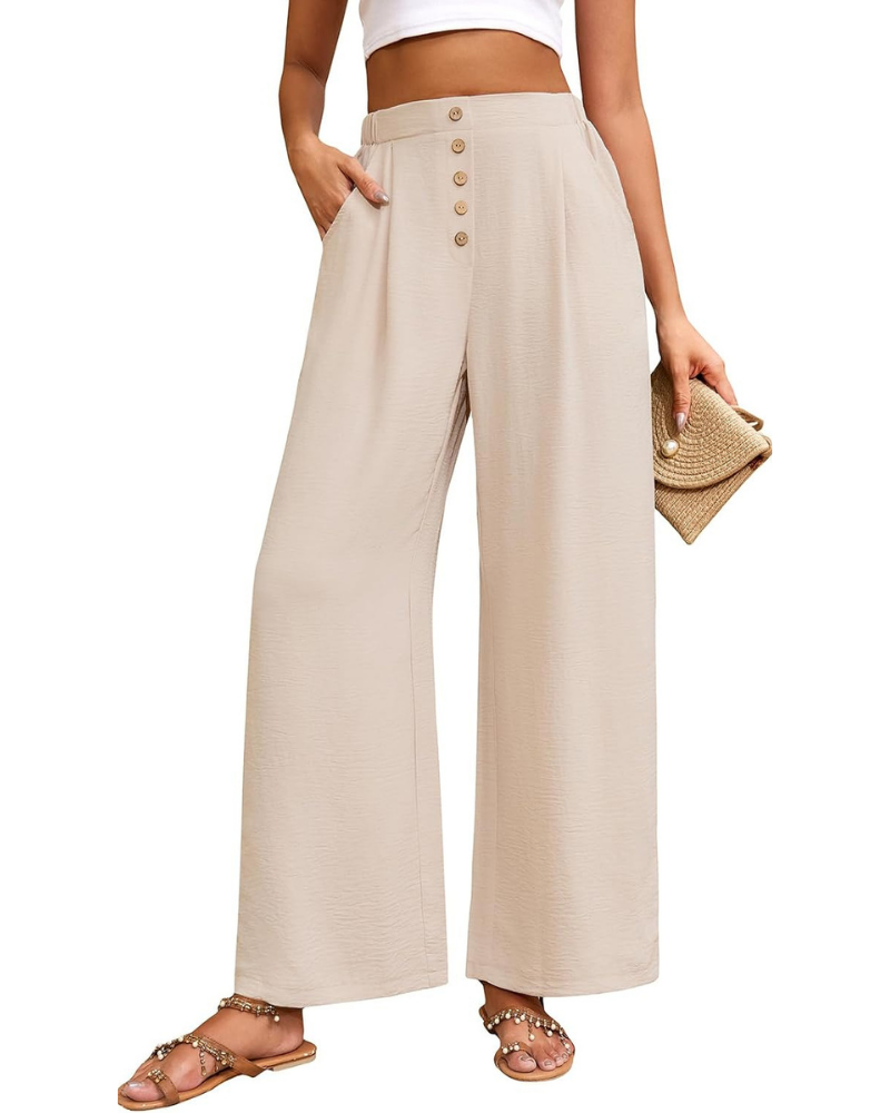 Marlowe Pantaloni Palazzo Donna – Vita Alta Elasticizzata, Gamba Ampia e Tasche