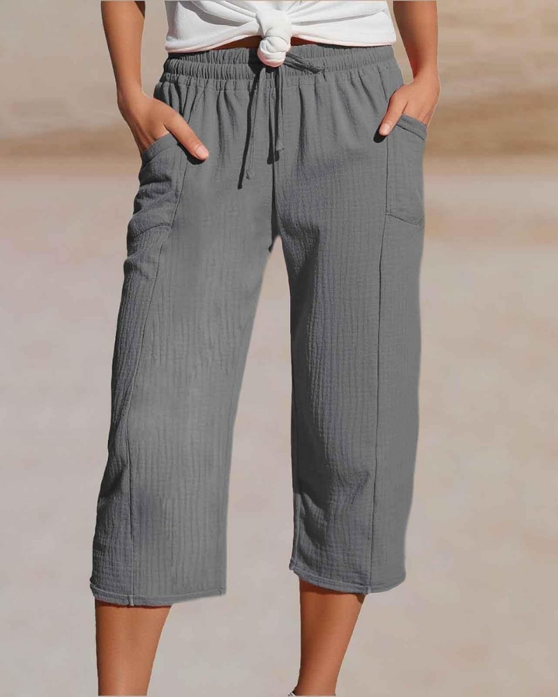 Savannah Women's Capri Pants – Linen Blend, Elastic Waist, and Side Pockets