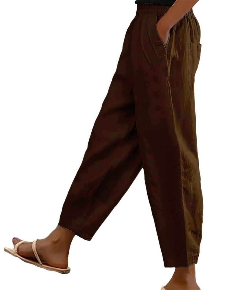 Sophia Women's Pants in Linen Cotton – Elastic Waist, Straight Leg, and Casual Pockets