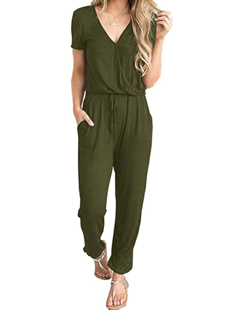 Aubrielle Robe Femme Décontractée – Col V Croisé, Cordon de Serrage et Poches Latérales