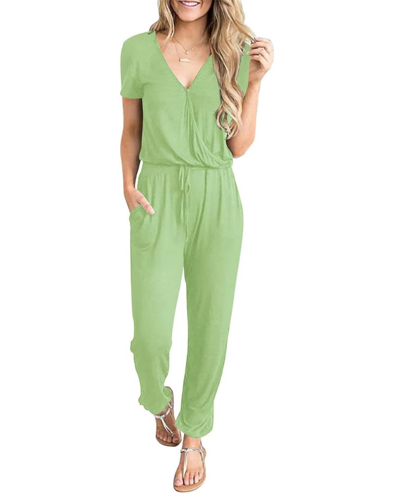 Aubrielle Robe Femme Décontractée – Col V Croisé, Cordon de Serrage et Poches Latérales