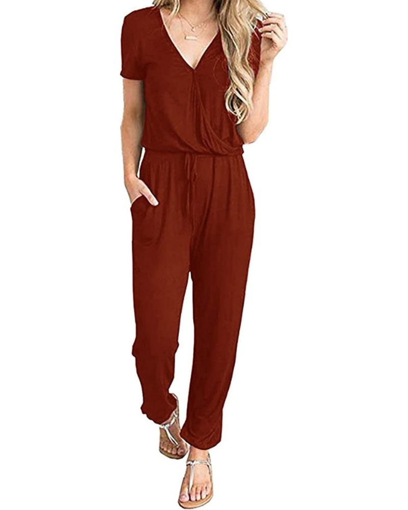 Aubrielle Robe Femme Décontractée – Col V Croisé, Cordon de Serrage et Poches Latérales