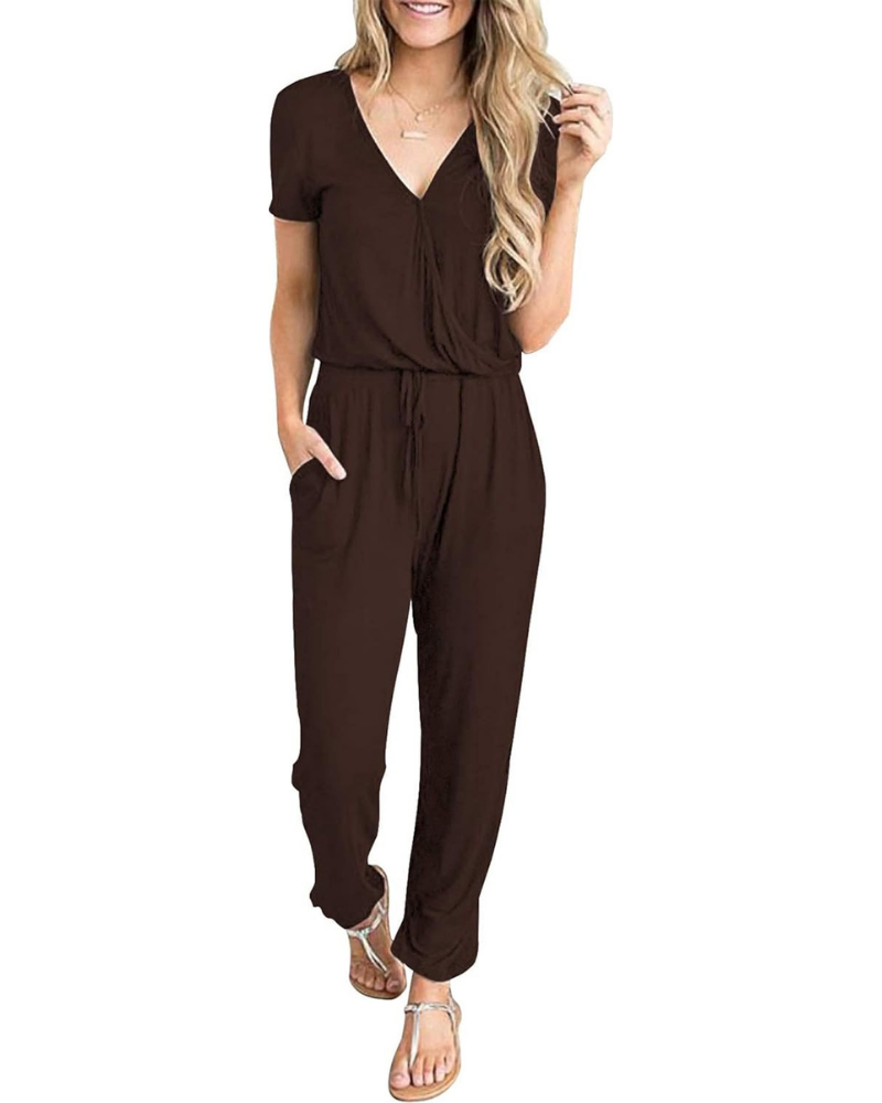 Aubrielle Robe Femme Décontractée – Col V Croisé, Cordon de Serrage et Poches Latérales
