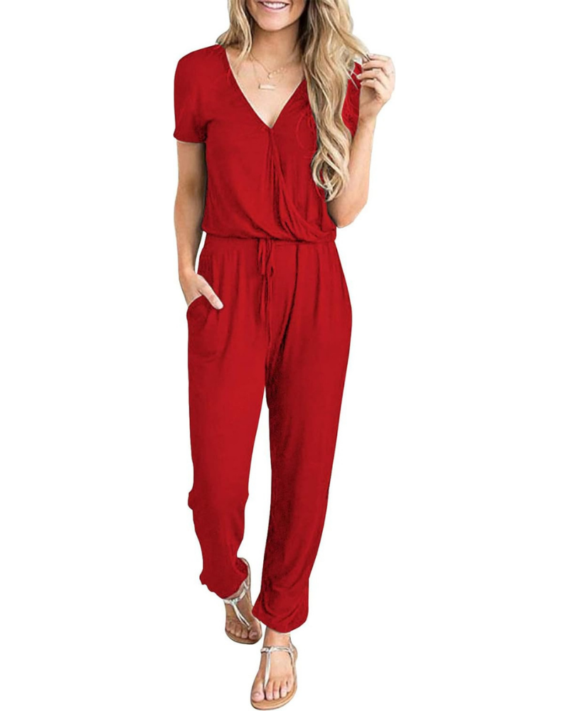 Aubrielle Robe Femme Décontractée – Col V Croisé, Cordon de Serrage et Poches Latérales