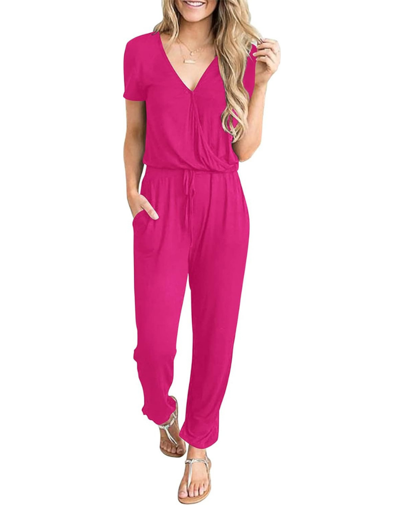 Aubrielle Robe Femme Décontractée – Col V Croisé, Cordon de Serrage et Poches Latérales