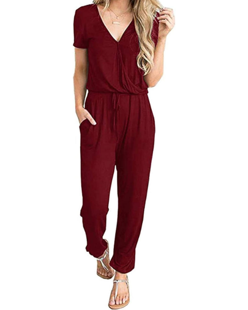 Aubrielle Robe Femme Décontractée – Col V Croisé, Cordon de Serrage et Poches Latérales