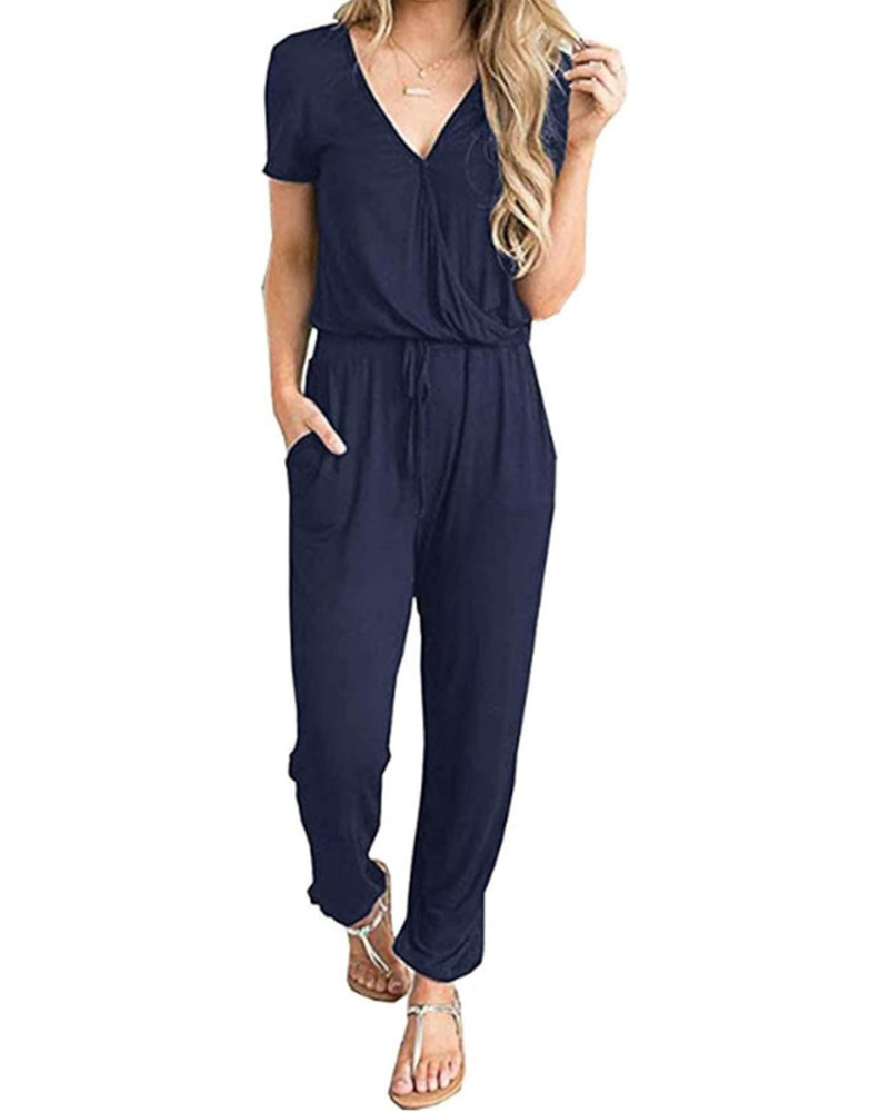 Aubrielle Robe Femme Décontractée – Col V Croisé, Cordon de Serrage et Poches Latérales
