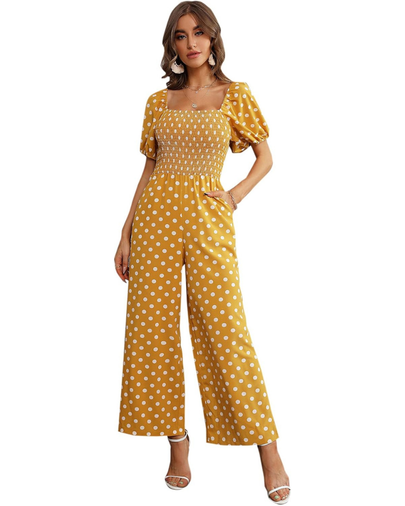 Cressida Tuta Femme Florale – Corsage Smock, Jambe Large et Encolure Carrée