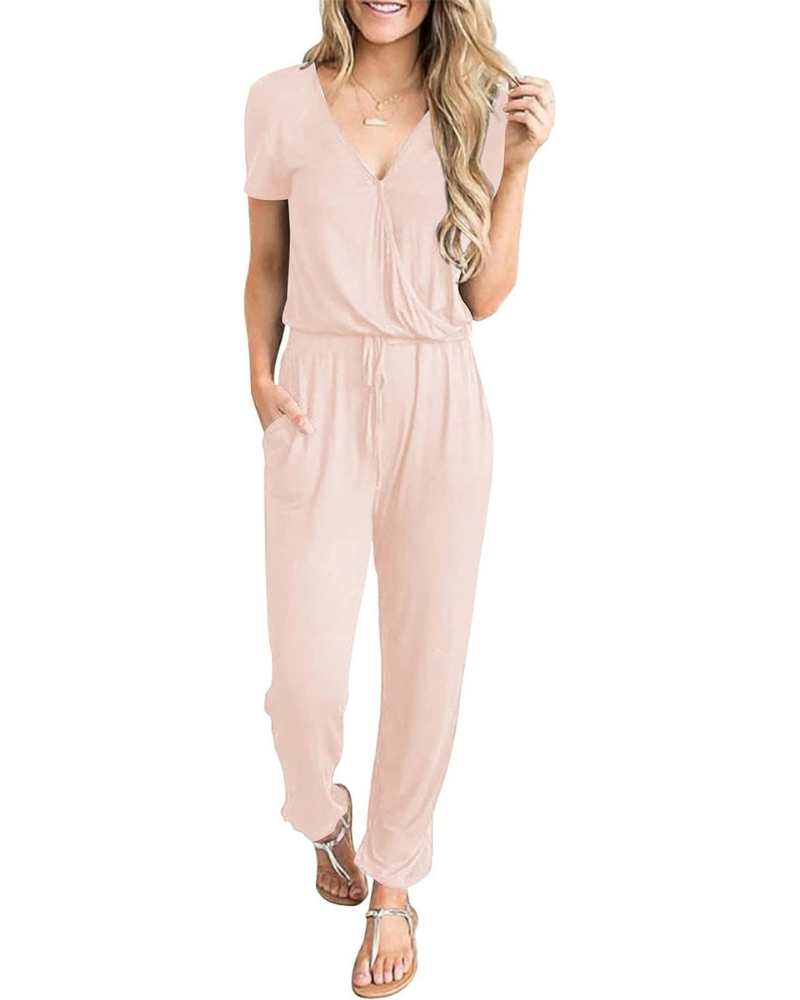 Aubrielle Robe Femme Décontractée – Col V Croisé, Cordon de Serrage et Poches Latérales
