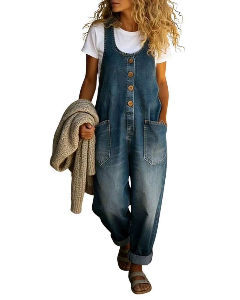 Bexley Women's Denim Overalls – Baggy Fit, Wide Legs, and Pockets