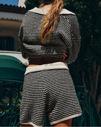 Greer Set Woman in Knitwear – Oversized V-Neck Top and High-Waisted Shorts with Drawstring