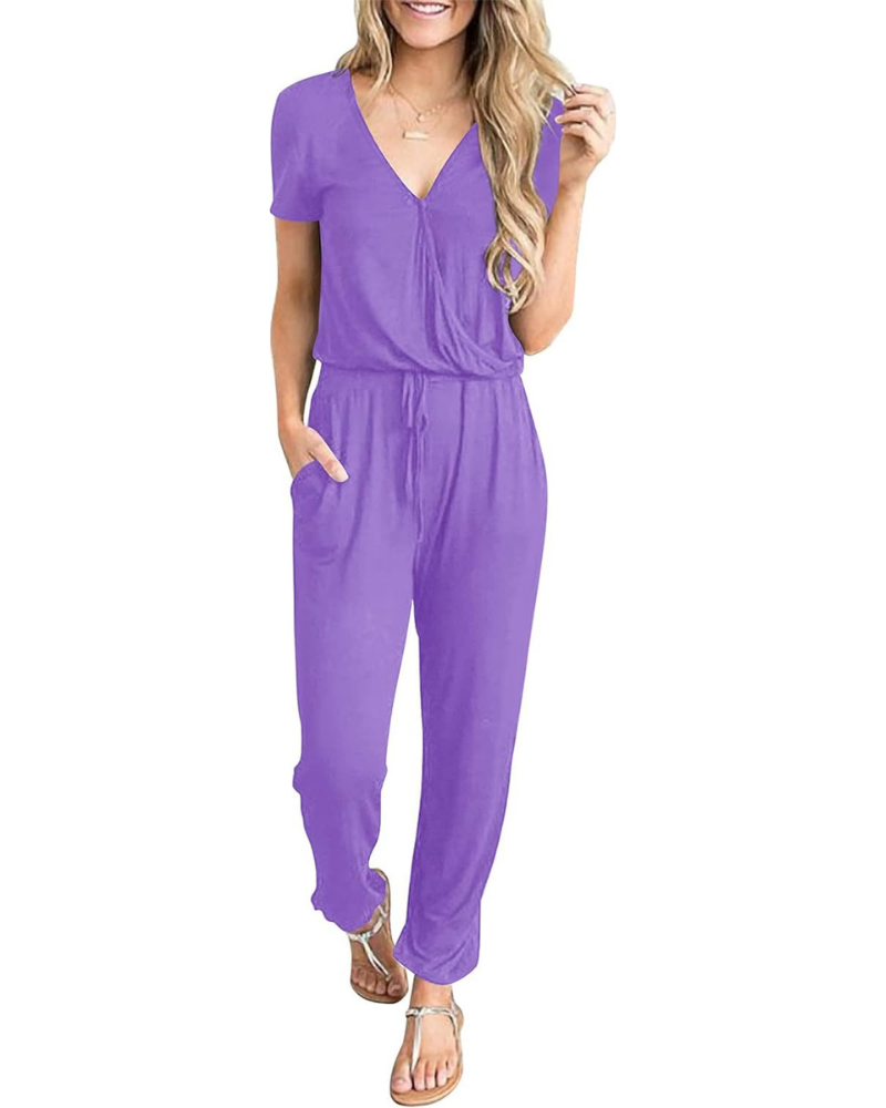 Aubrielle Robe Femme Décontractée – Col V Croisé, Cordon de Serrage et Poches Latérales
