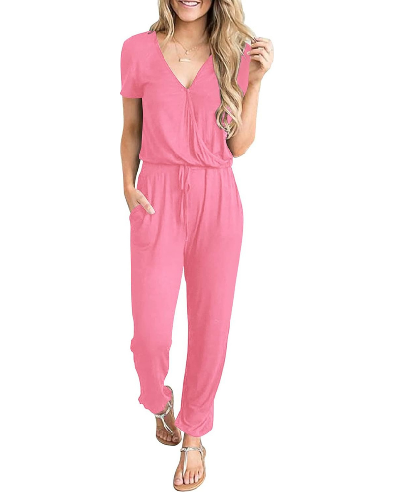 Aubrielle Robe Femme Décontractée – Col V Croisé, Cordon de Serrage et Poches Latérales