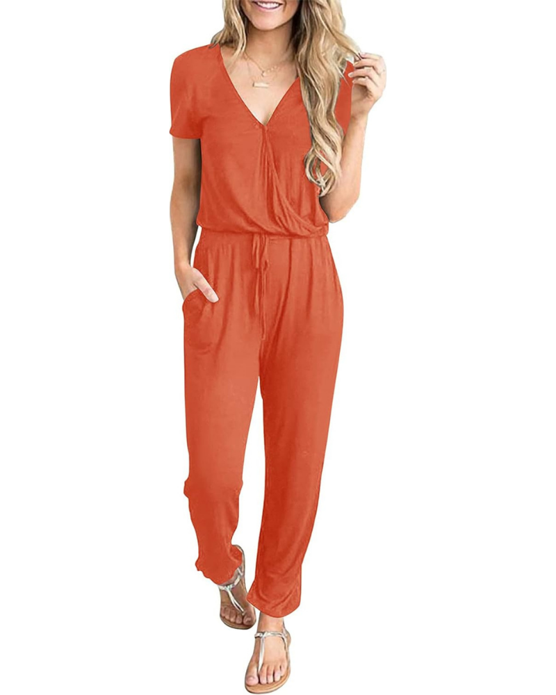 Aubrielle Robe Femme Décontractée – Col V Croisé, Cordon de Serrage et Poches Latérales