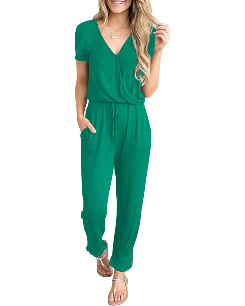 Aubrielle Robe Femme Décontractée – Col V Croisé, Cordon de Serrage et Poches Latérales