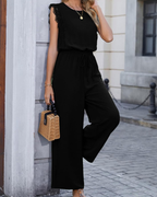Salopetă elegantă pentru femei Maren – dantelă, talie cu șnur și pantaloni largi cu buzunare