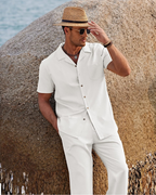 Dawson Set Uomo in Lino 2 Pezzi – Camicia Cubana e Pantaloni Larghi con Coulisse