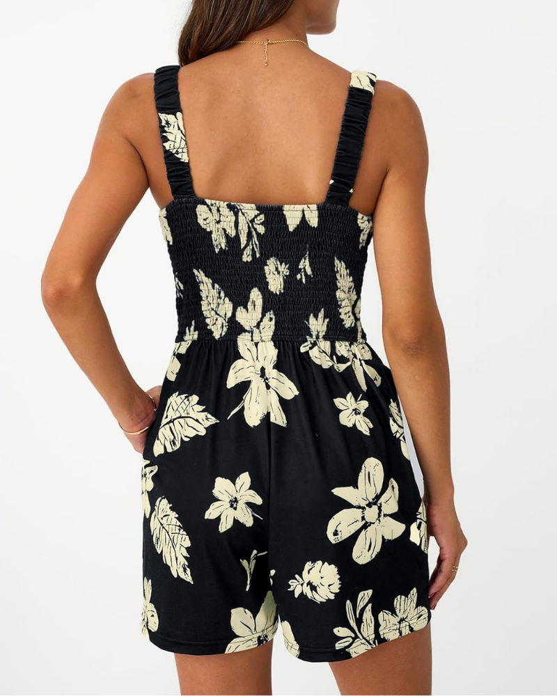 Teagan Pagliaccetto Femme – Combinaison Florale avec Col Carré et Coupe Ample